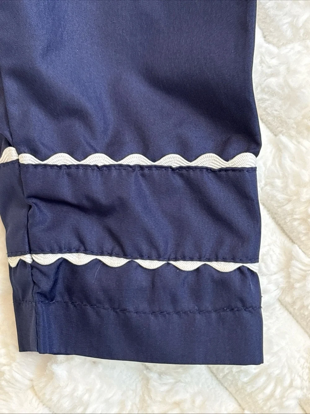 Rothschild Navy Blue Raincoat Jacket Double Breasted Button Scalloped Trim